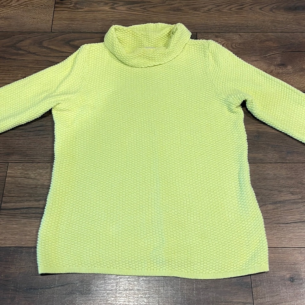 Ann Taylor loft petite 100% cotton  green sweater cowl neck 3/4 length sleeve